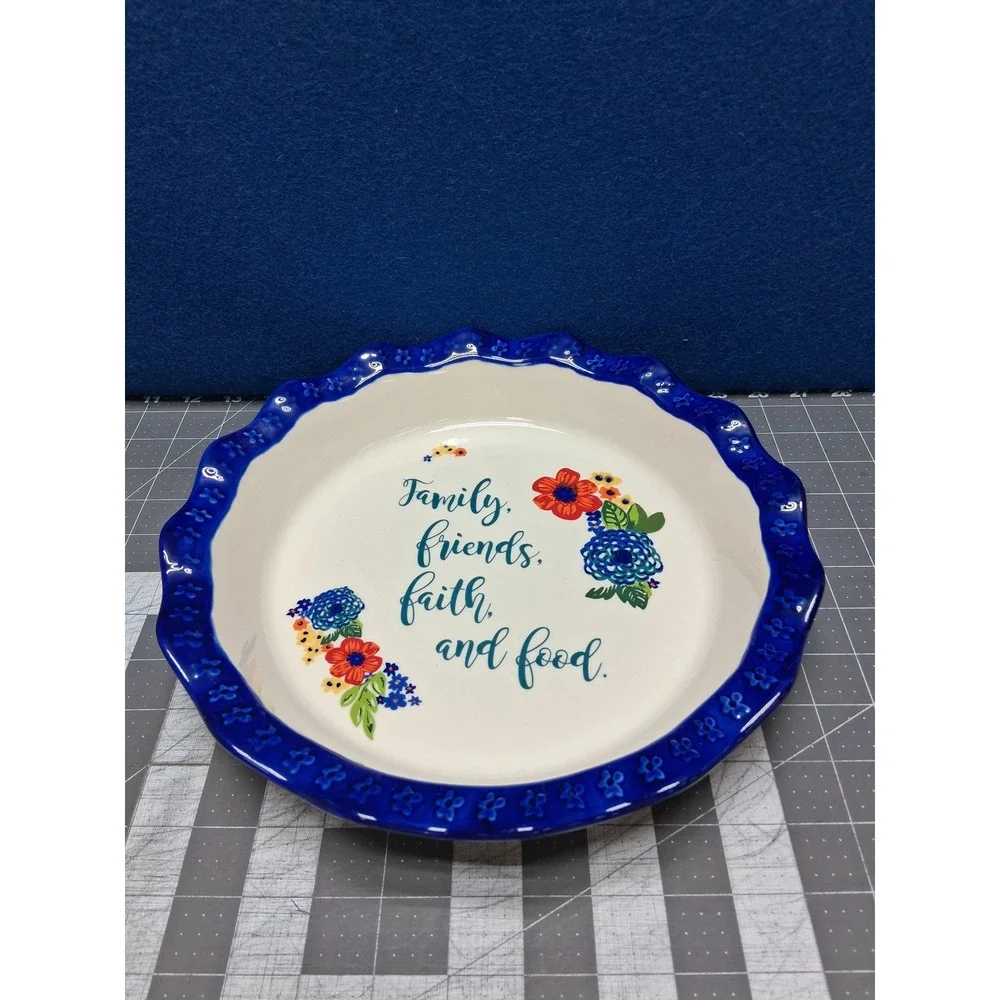Pioneer Woman Pie Plate Multicolor Dazzling Dahlias Sentiment Stoneware 12216801